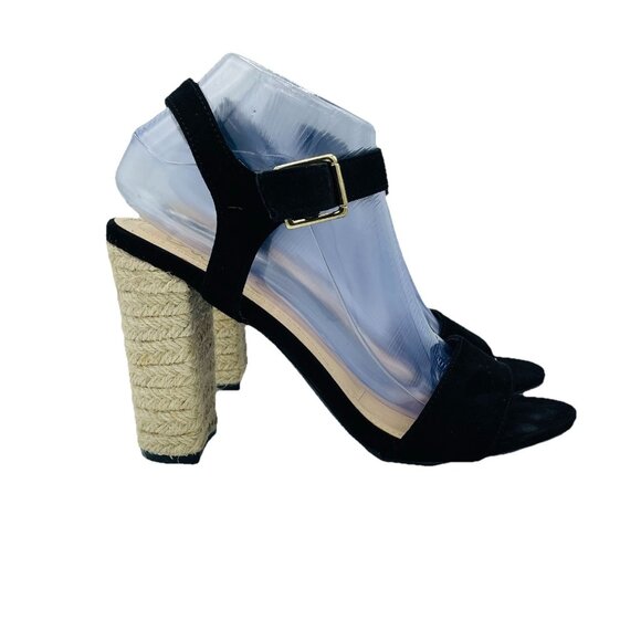 Lulus Shoes Womens Size 8.5 Black High Heels Espadrille Maeve Comfort Sandals - Picture 1 of 12